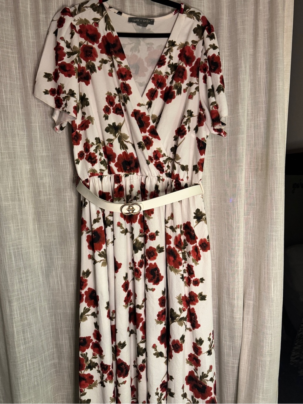 White Floral Wrap Plus Size Dress with Red Rose Print 3X